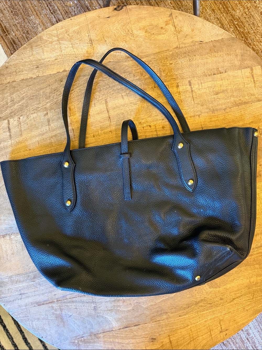 Everyday Black Leather Tote with Gold Hardware